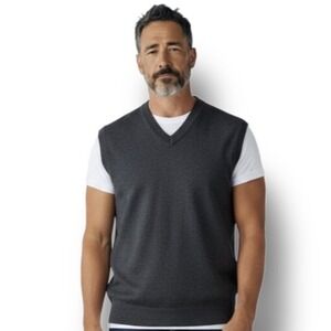 Turnbury Sweater Vest Mens XL Gray Extra Fine Merino Wool V Neck Pullover